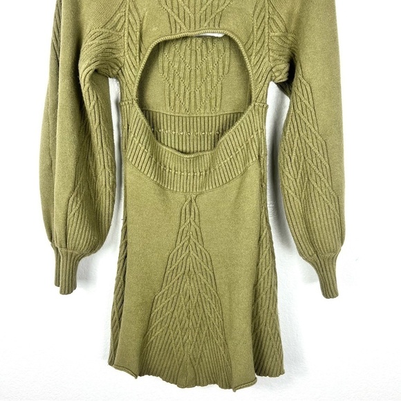 Free People Emmaline Mini Dress Knit Long Sleeve Boho green color size S - Picture 11 of 13